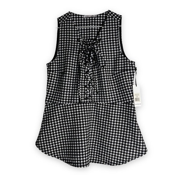 NEW Dex Gingham Black & White sleeveless blouse Lace up V Neck Blouse Sz M or L - Picture 1 of 10